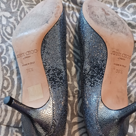 Jimmy Choo Isabel Glittery Peep Toe Kitten Heel Pump Women's 36.5 - Picture 13 of 14